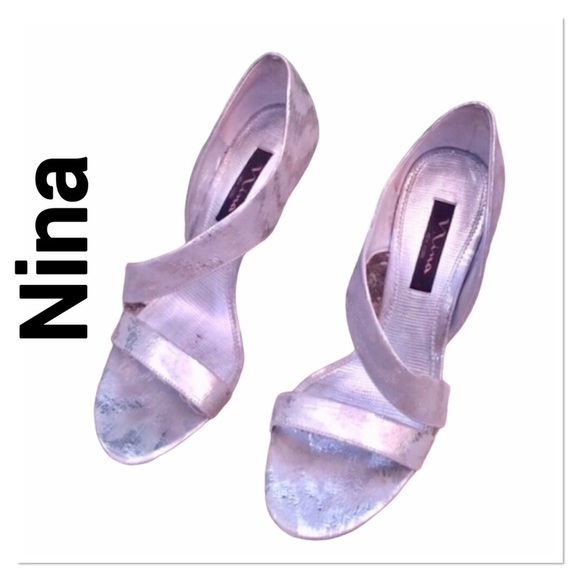 NINA Silver Patterned Strappy Heels 8.5 - Picture 1 of 5
